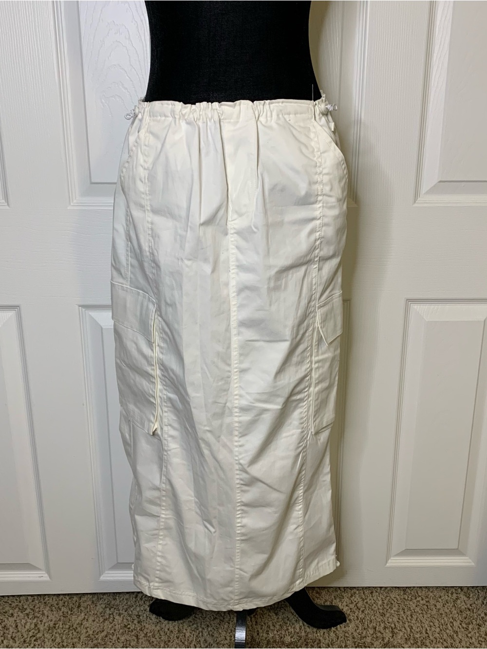 Y2K Faded Rose White Cargo Maxi Skirt